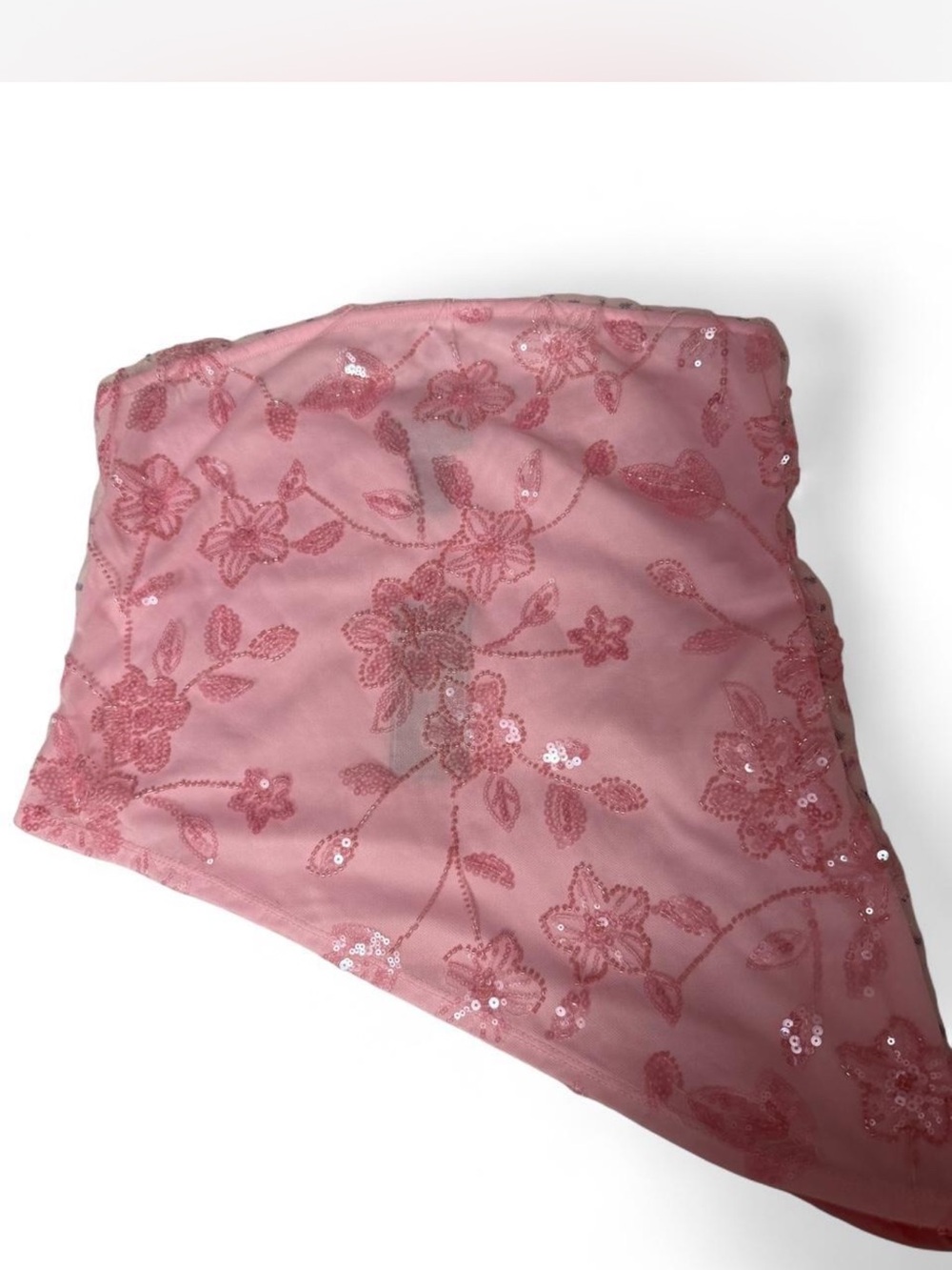 Strapless Pink Sequin Floral Lace Bandeau Top